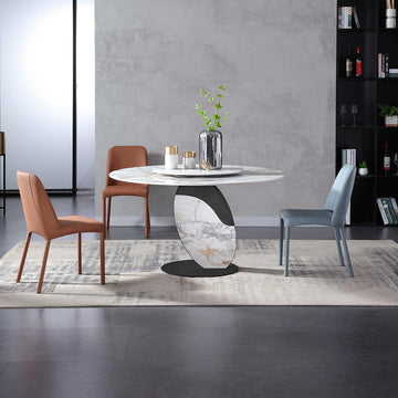 Modern 51" Round Dining Table with Lazy Susan White Faux Marble Tabletop for 6 Person